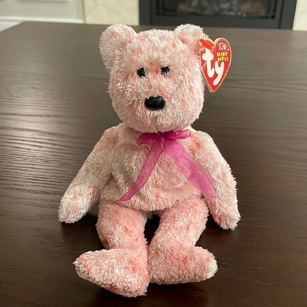 Vintage Ty Beanie Baby Smitten the Pink Bear Good Condition 9” with all tags